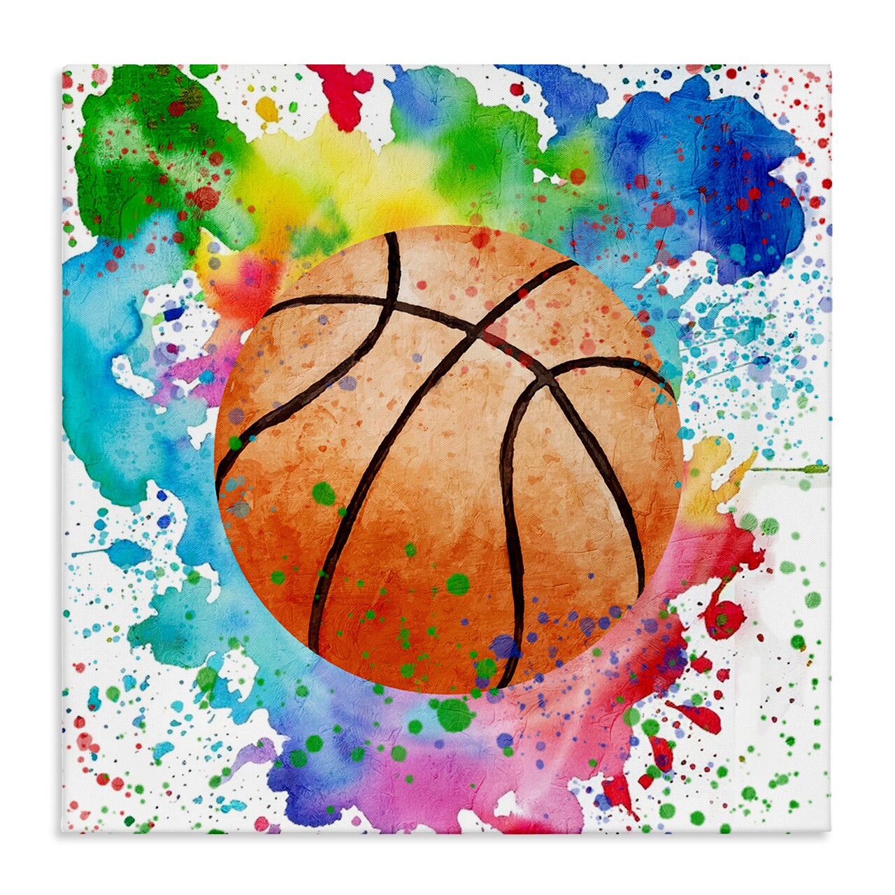 Stupell Industries Basketball with Bright Splash Canvas Design by Kim Allen
